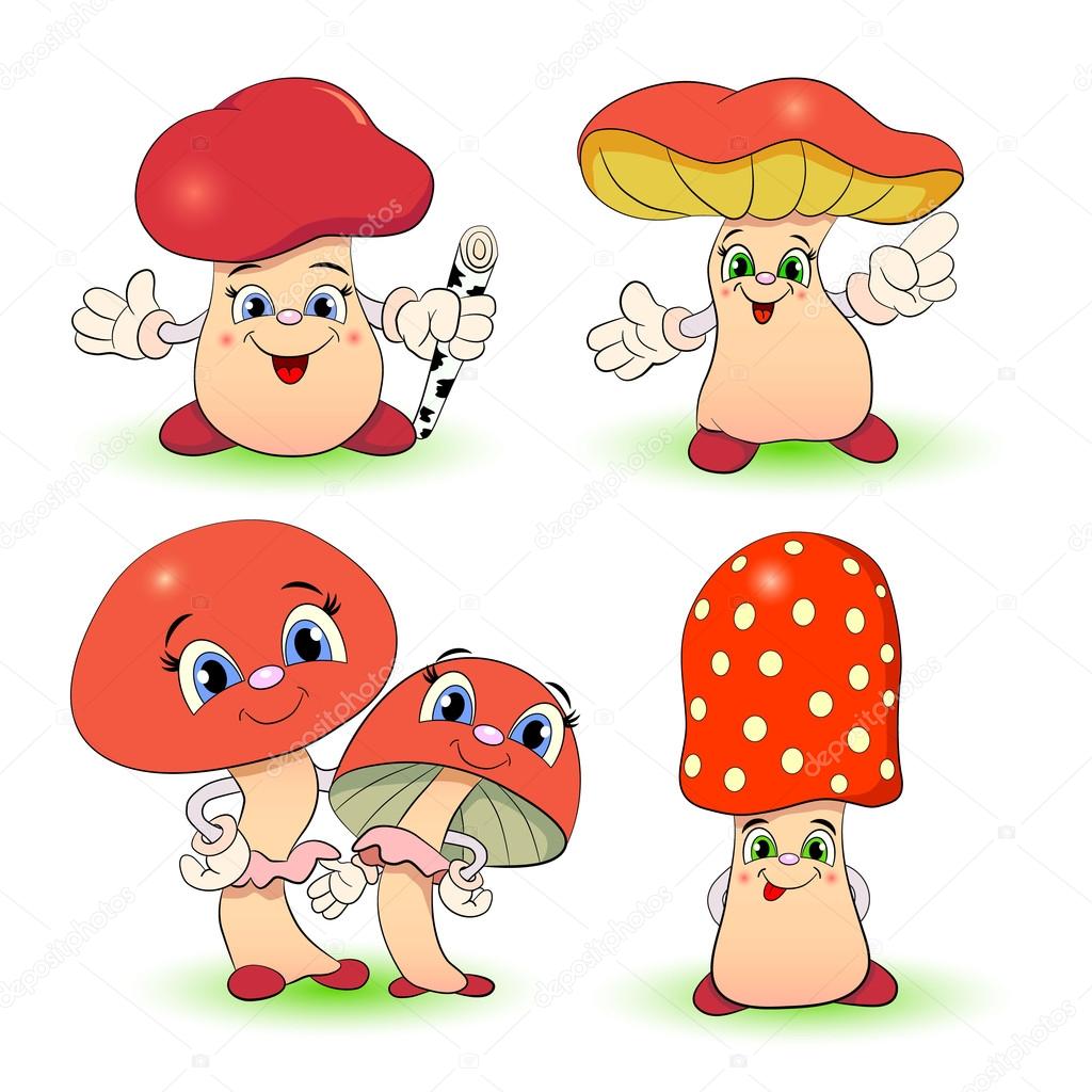 cartoon funny mushrooms