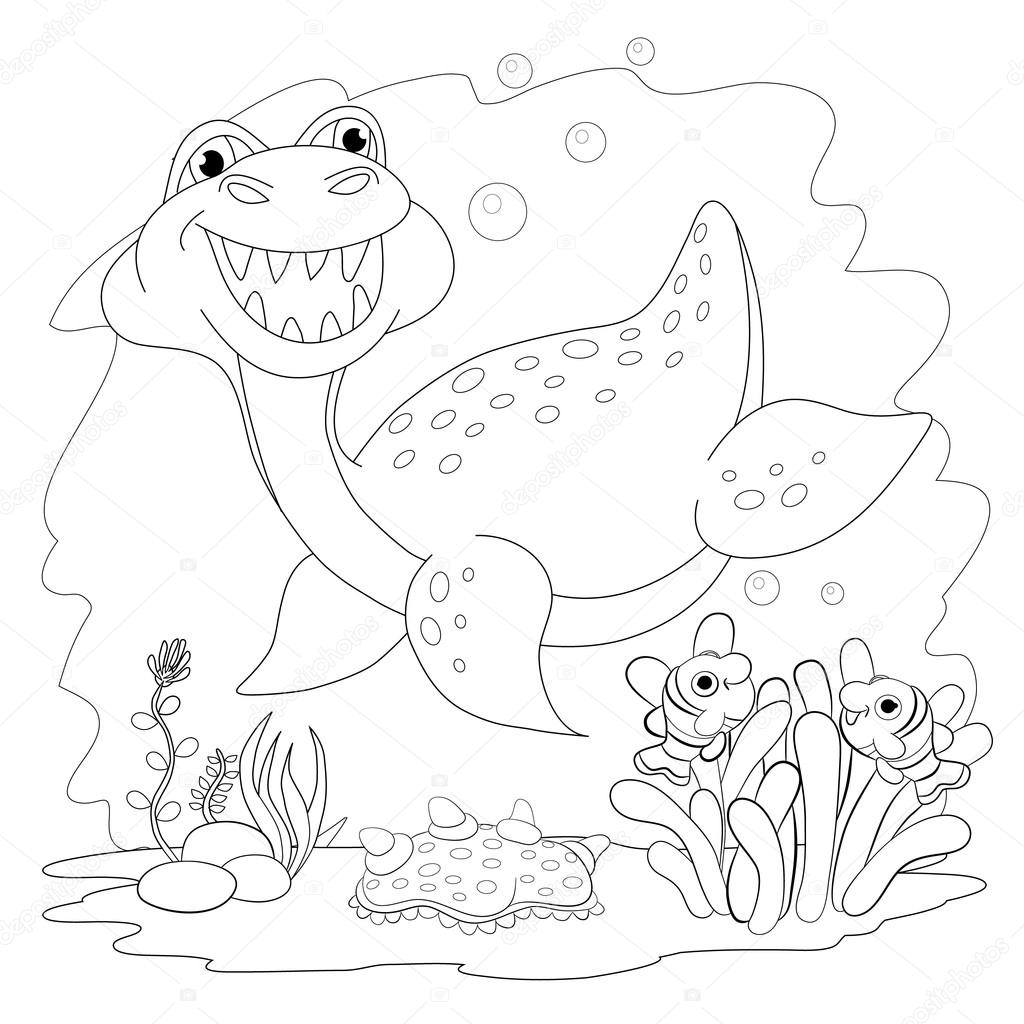 Libro da colorare Dinosauro divertente in un mare Caratteri isolati su priorit  bassa di vettore e del fumetto — Vettoriali di vitasunny