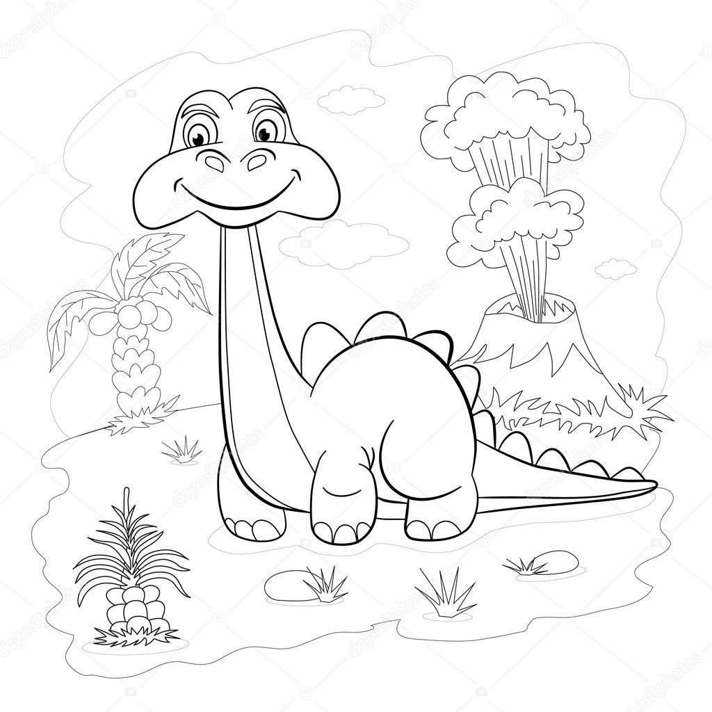 Funny dinosaur in prehistoric landscape