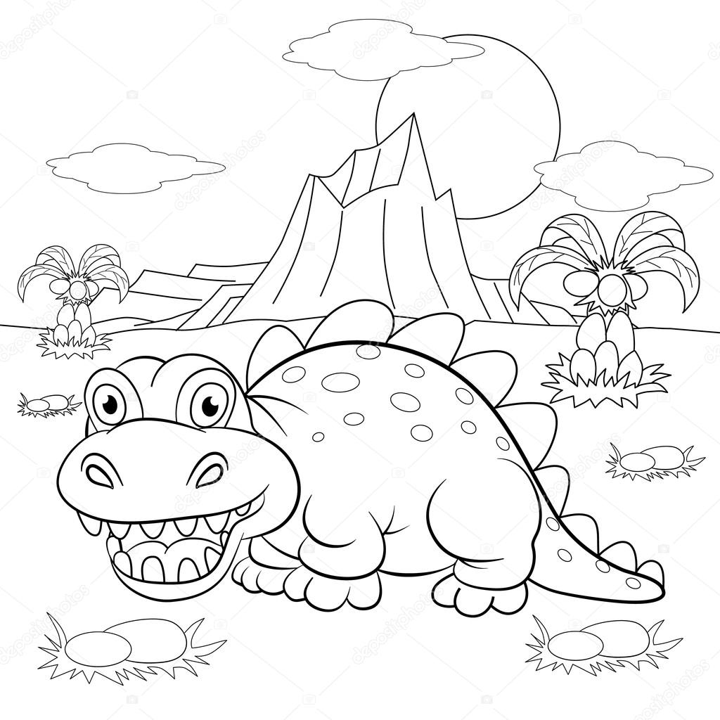 Funny dinosaur in prehistoric landscape