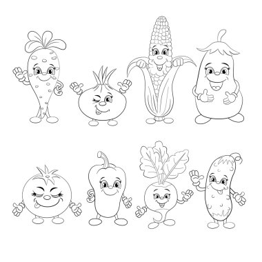 Sebze gülümseyen çizgi film seti