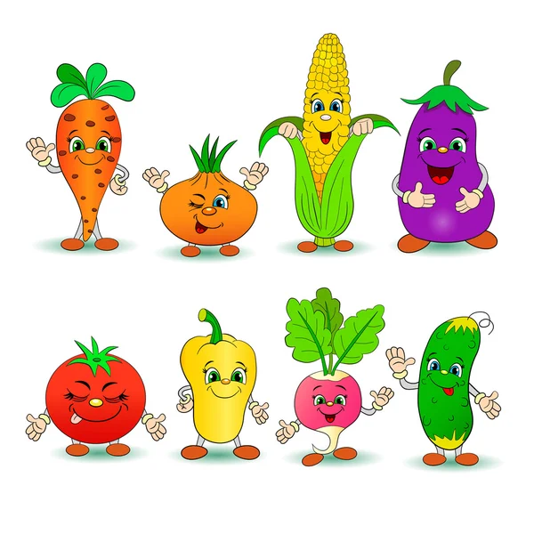 Jeu de dessin animé de légumes souriants — Image vectorielle