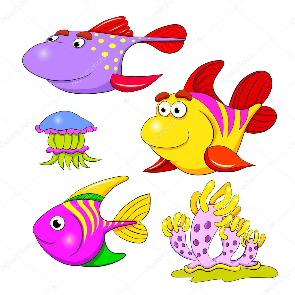 Cartoon set of funny fishes