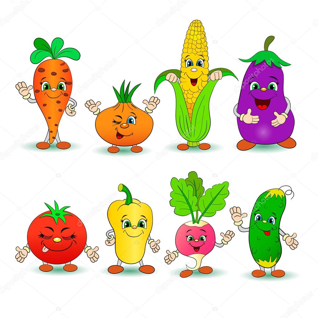 Cartoon set of smiling vegetables