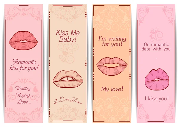 Tarjetas románticas vintage con adornos — Vector de stock