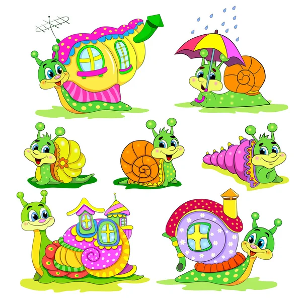 Funny snails with houses — Stock Vector