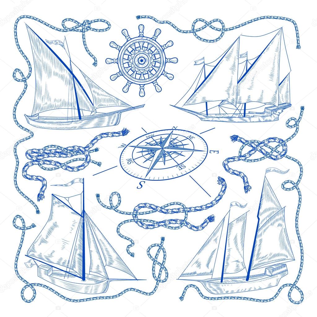 Nautical set of sketch elements