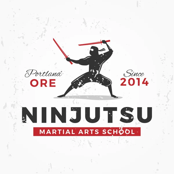 Japanese Ninja Logo. ninjutsu insignia design. Vintage ninja mascot badge. Martial art Team t-shirt illustration concept on grunge background — Stock Illustration Japanese Ninja Logo. ninjutsu insignia design. Vintage ninja mascot badge. Martial art Team t-shirt illustration concept on grunge background Royalty Free Stock Illustrations