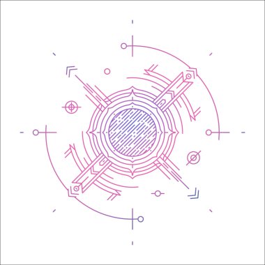 Renkli çizgi geometrik fütüristik grafik tasarım. Bilimkurgu kozmik doğrusal logo. Hipster t-shirt illüstrasyon kavramı.