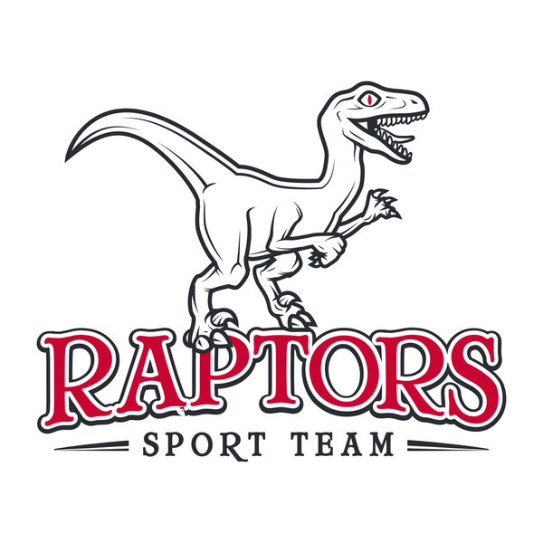 Vintage Jurassic raptor Logo. Dino sport mascot insignia badge design. College Team t-shirt illustration concept isolated on white background.
