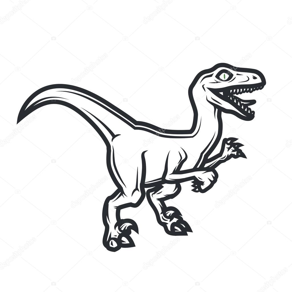 Prehistorical dino Logo concept. Raptor insignia design. Jurassic dinosaur illustration. T-shirt concept on white background