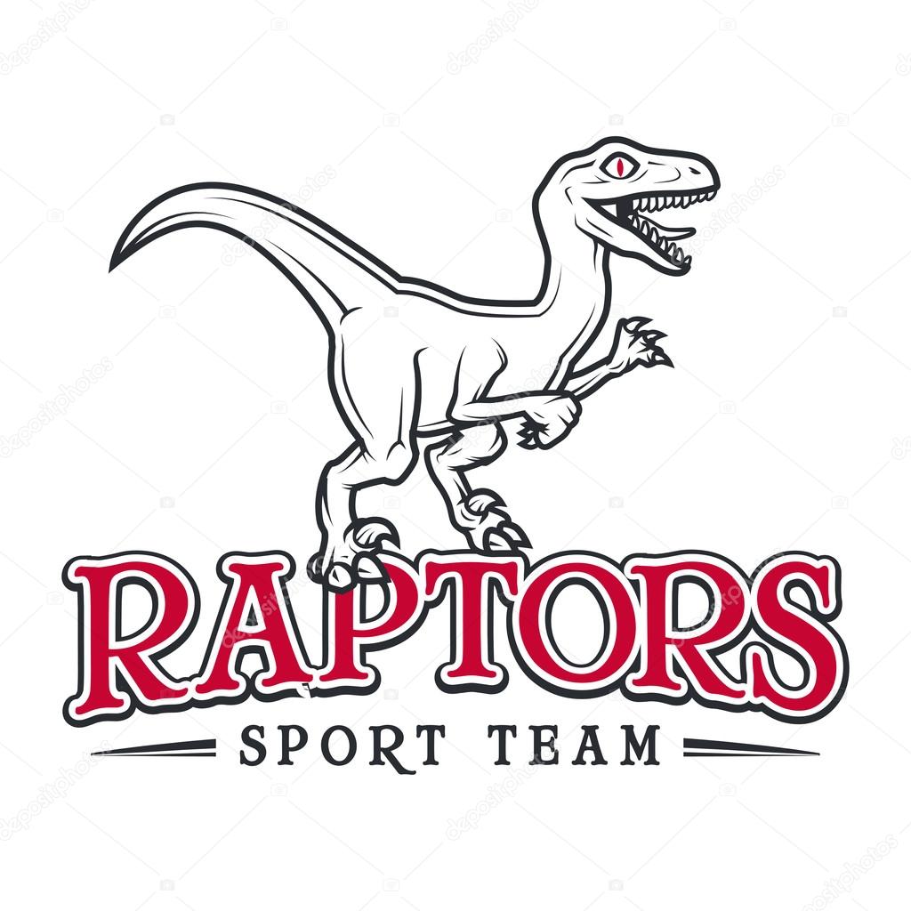 Vintage Jurassic raptor Logo. Dino sport mascot insignia badge design. College Team t-shirt illustration concept isolated on white background