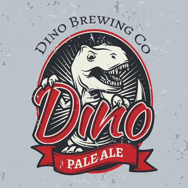 T-rex brewery insignia design. Pale ale label template. Vector dinosaur craft beer logo concept. Vintage cretaceous period illustration. Tyrannosaurus T-shirt badge on grunge background — Stock Vector