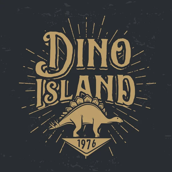 Vektorové dino island logo koncepci. Stegosaurus národní park insignie designu. Jury dobové ilustrace. Odznak Vintage tričko dinosaurus na tmavém pozadí — Stockový vektor