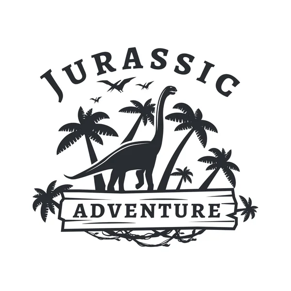 Concetto del logo del dinosauro vettoriale. Sauropod parco avventura insegne design. Illustrazione del periodo giurassico. Dino Vintage T-shirt distintivo su sfondo bianco — Vettoriale Stock