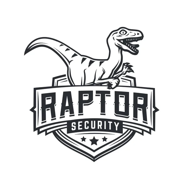 Raptor sport logo mascotte ontwerp. Vintage college team wapen. Militaire Dino vector logo sjabloon. Airsoft ploeg t-shirt afbeelding concept — Stockvector