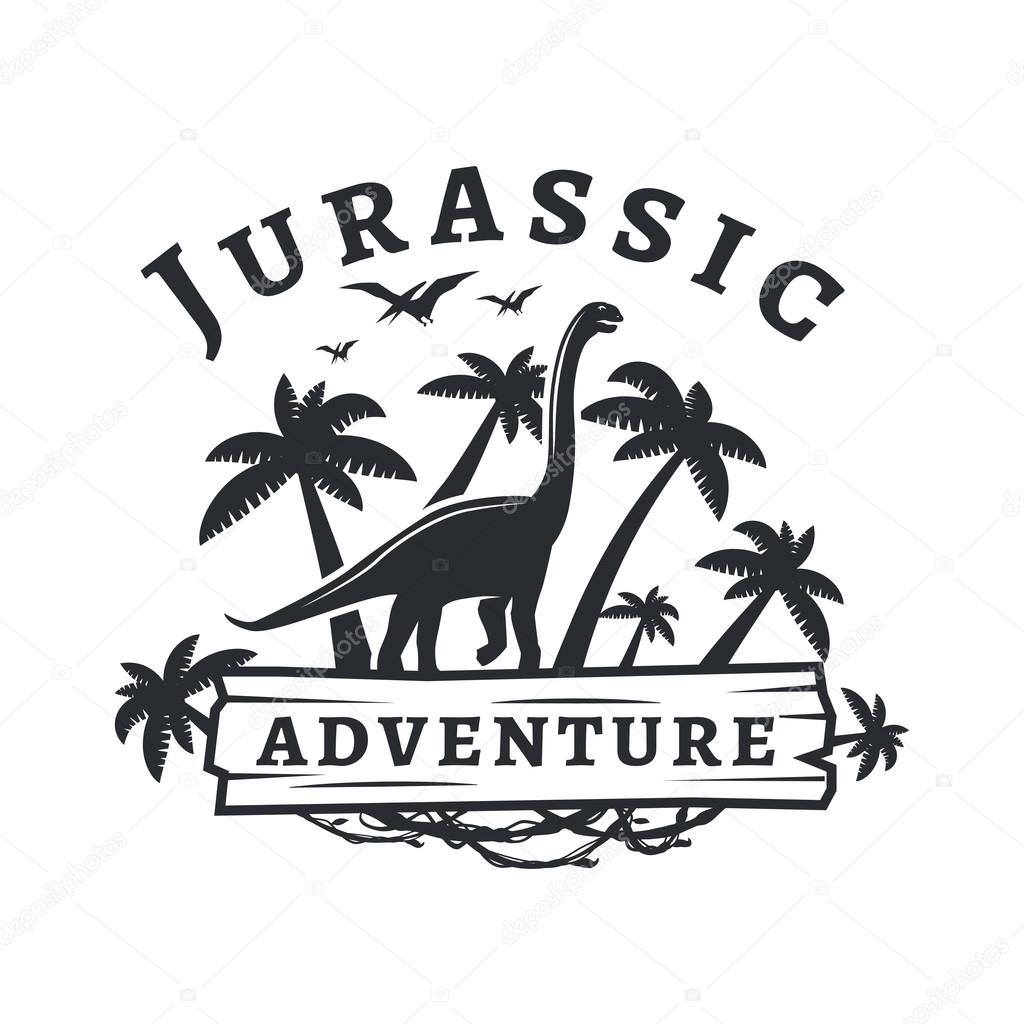 Vector dinosaur logo concept. Sauropod adventure park insignia design. Jurassic period illustration. Dino Vintage T-shirt badge on white background.