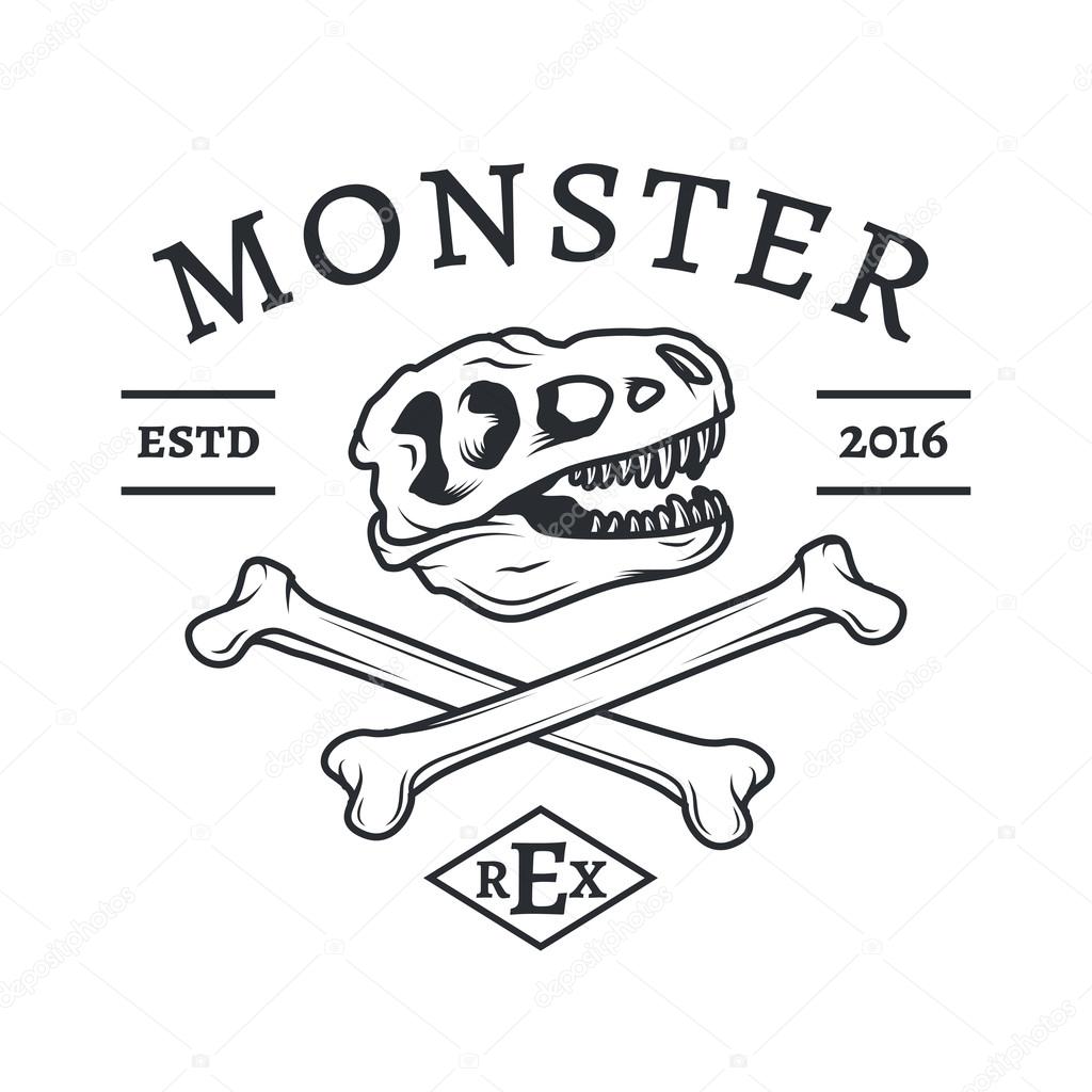 T-rex logo vector. Jurassic dinosaur logotype. Tyrannosaurus dino Vector concept. T-shirt concept. Crossbones crest illustration