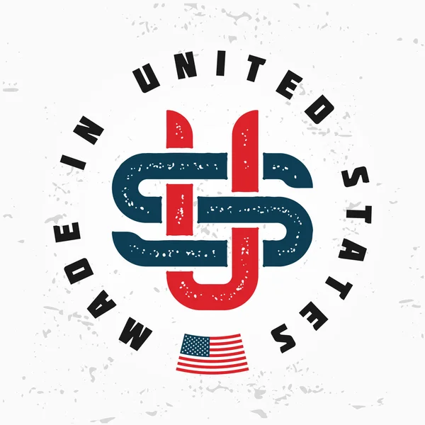 Laget i USA-monogram-vektor. Vintage America 's logo design. Retro United States segl. Amerikansk merking illustrasjon. Hipster t-skjorte-grafikk på grunge-bakgrunn . – stockvektor