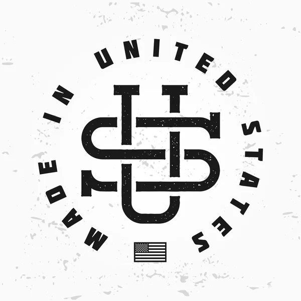 Hergestellt in den USA als Monogramm-Vektor. vintage america logo design. Retro-Siegel der Vereinigten Staaten. uns Etikettenillustration. Hipster T-Shirt Grafik. — Stockillustration Hergestellt in den USA als Monogramm-Vektor. Vintage America Logo Design auf Grunge-Hintergrund. Retro-Siegel der Vereinigten Staaten. uns Etikettenillustration. Hipster T-Shirt Grafik. — Stockvektor