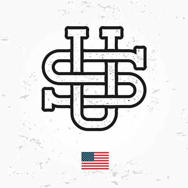 米国モノグラムのベクトルで作られました。ビンテージ アメリカ ロゴデザイン。レトロなアメリカ合衆国のシール。私たちは図をラベル付けします。グランジ背景にヒップスター t シャツ グラフィック. — ストックベクタ