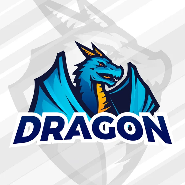 Mascotte sportive Dragon. Logotype football ou baseball. Insigne de ligue collégiale, vecteur d'équipe scolaire — Image vectorielle