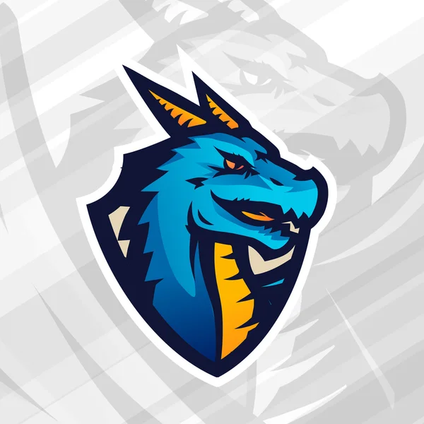 Modèle de mascotte de Dragon on shield sport. Conception de patch de football ou de baseball. Insigne de ligue collégiale, vecteur d'équipe scolaire — Image vectorielle