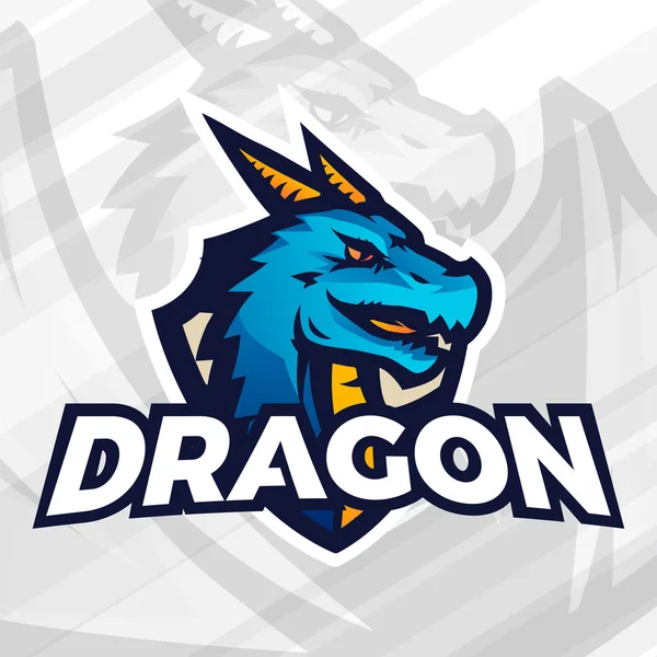 Dragon on shield sport mascot concept. Football or baseball patch design. College league insignia. — Stock Vector
