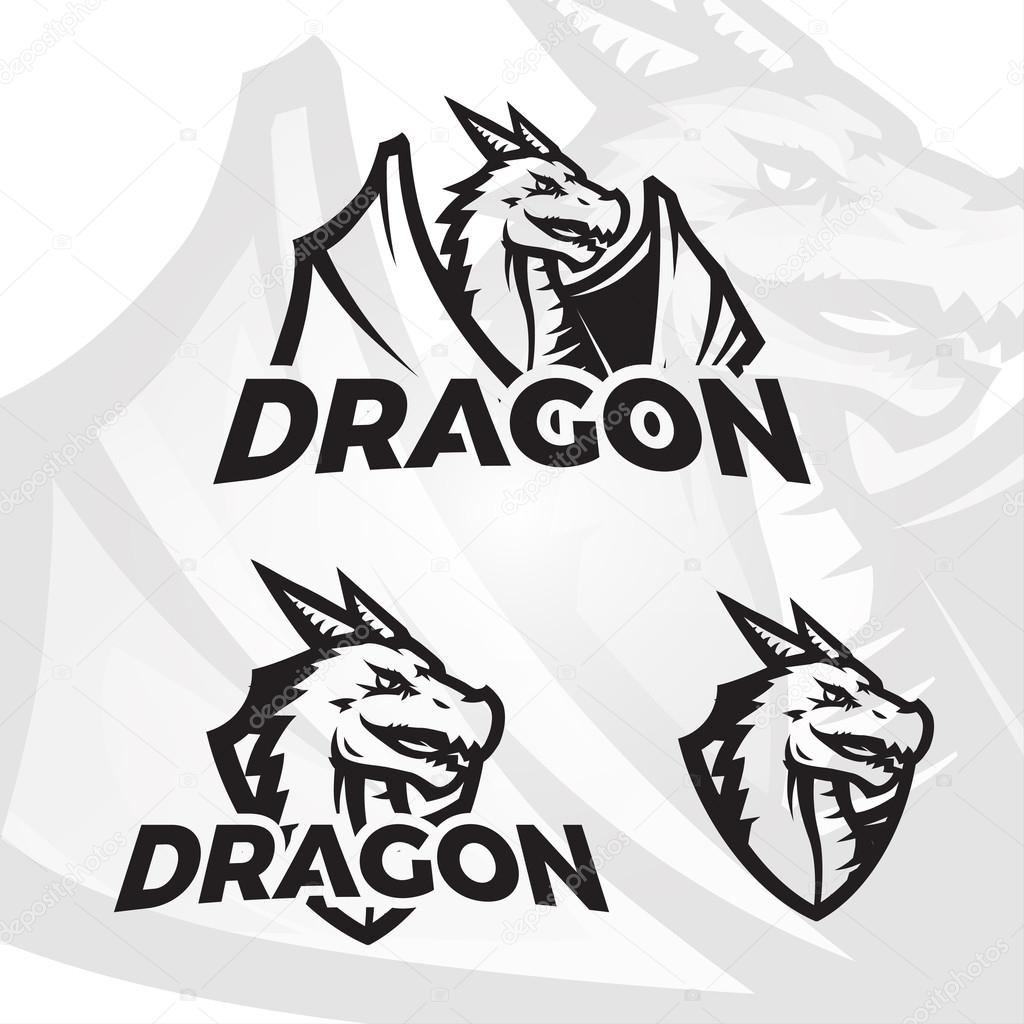 Dragons sport mascot. College league insignia, Dragon school team vector illustration
