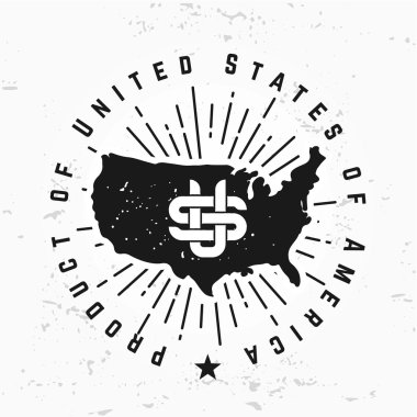 Monogram vektör grunge zemin üzerine yaptı. Vintage Amerika logo tasarımı. Retro Amerika Birleşik Devletleri mühür. Bize çizimde etiket. Hipster t-shirt grafiği.