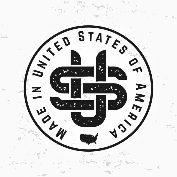 Monogram vektör içinde yaptı. Grunge arka plan üzerinde Vintage Amerika logo tasarımı. Retro Amerika Birleşik Devletleri mühür. Bize çizimde etiket. Hipster t-shirt grafiği.