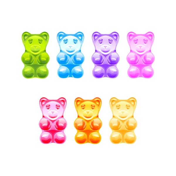 Sada zářivě barevné gumoví medvídci. Vektorové ilustrace — Stockový vektor