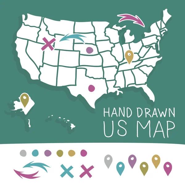 Hand drawn US map vector illustration — Stock Vector