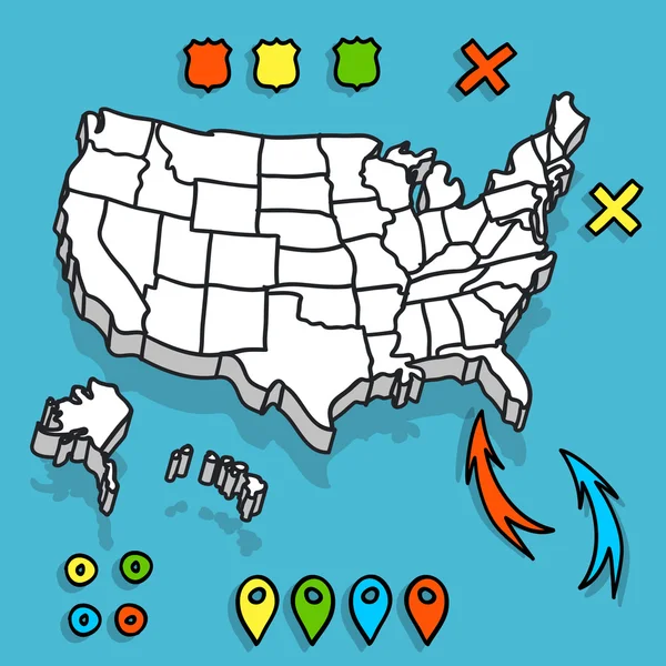 Ilustração do vetor de mapa desenhado à mão EUA —  Vetores de Stock