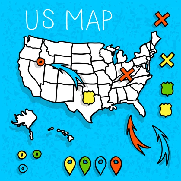El çizimi ABD harita vektör illüstrasyonu — Stok Vektör