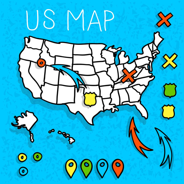 Hand drawn US map vector illustration
