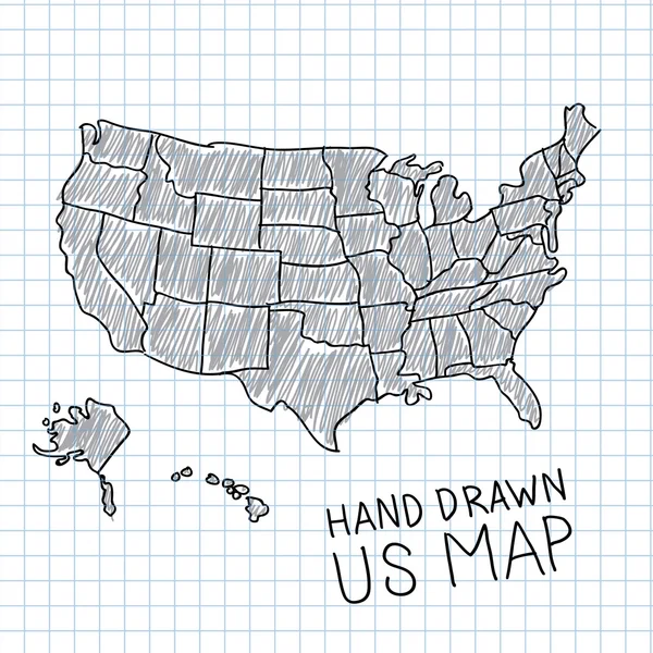 Hand getekend Amerikaanse kaart vector illustratie — Stockvector