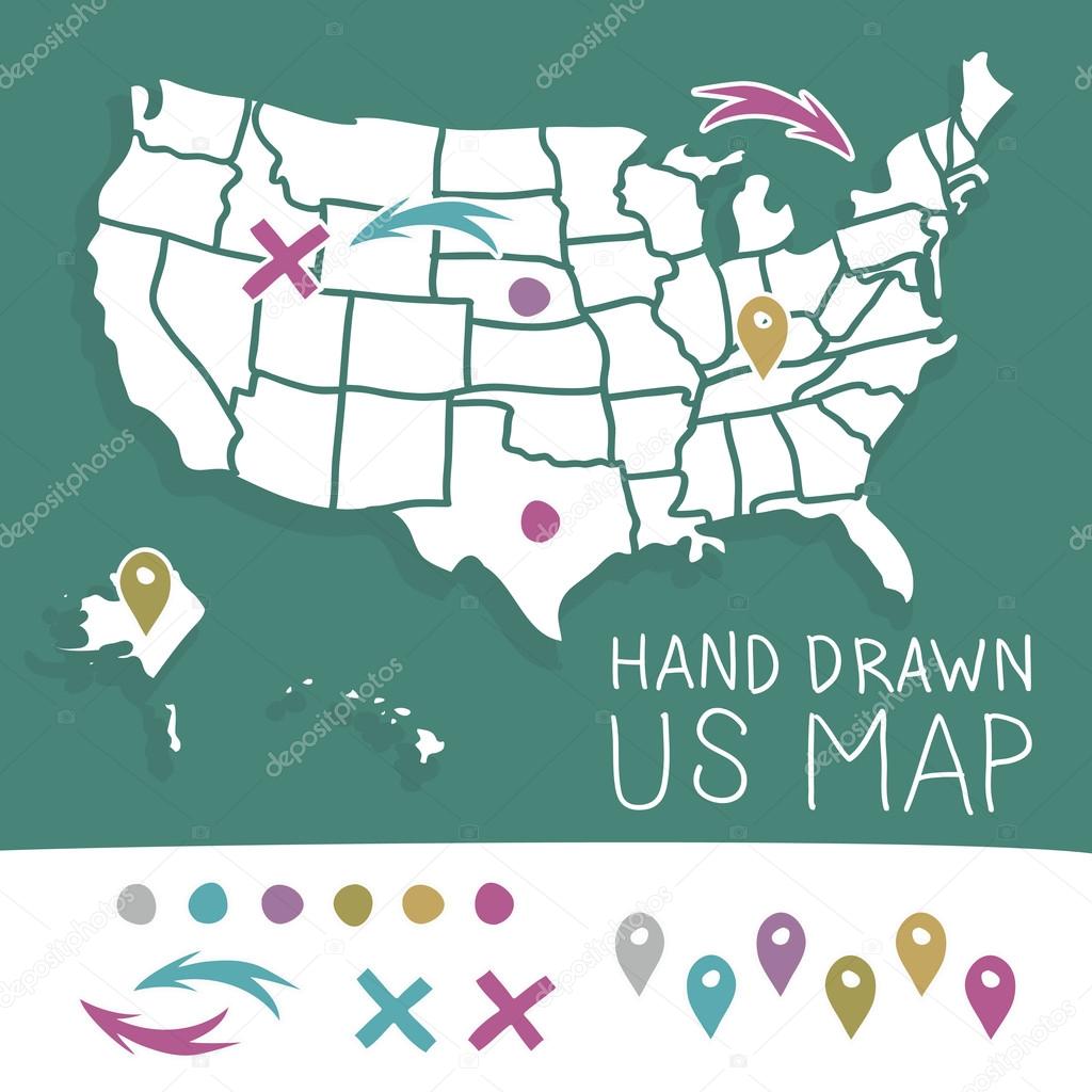 Hand drawn US map vector illustration