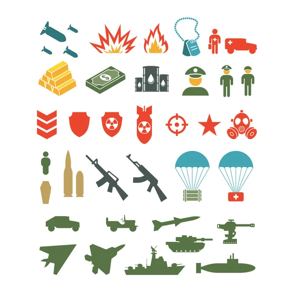 Conjunto de iconos planos de infografía militar — Archivo Imágenes Vectoriales