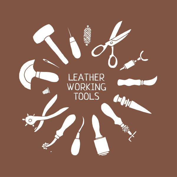 Hand drawn Leather craft tools vector illustration