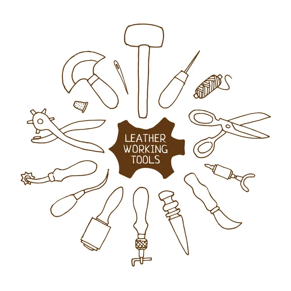 Hand drawn Leather working tools vector illustration — Stock Vector