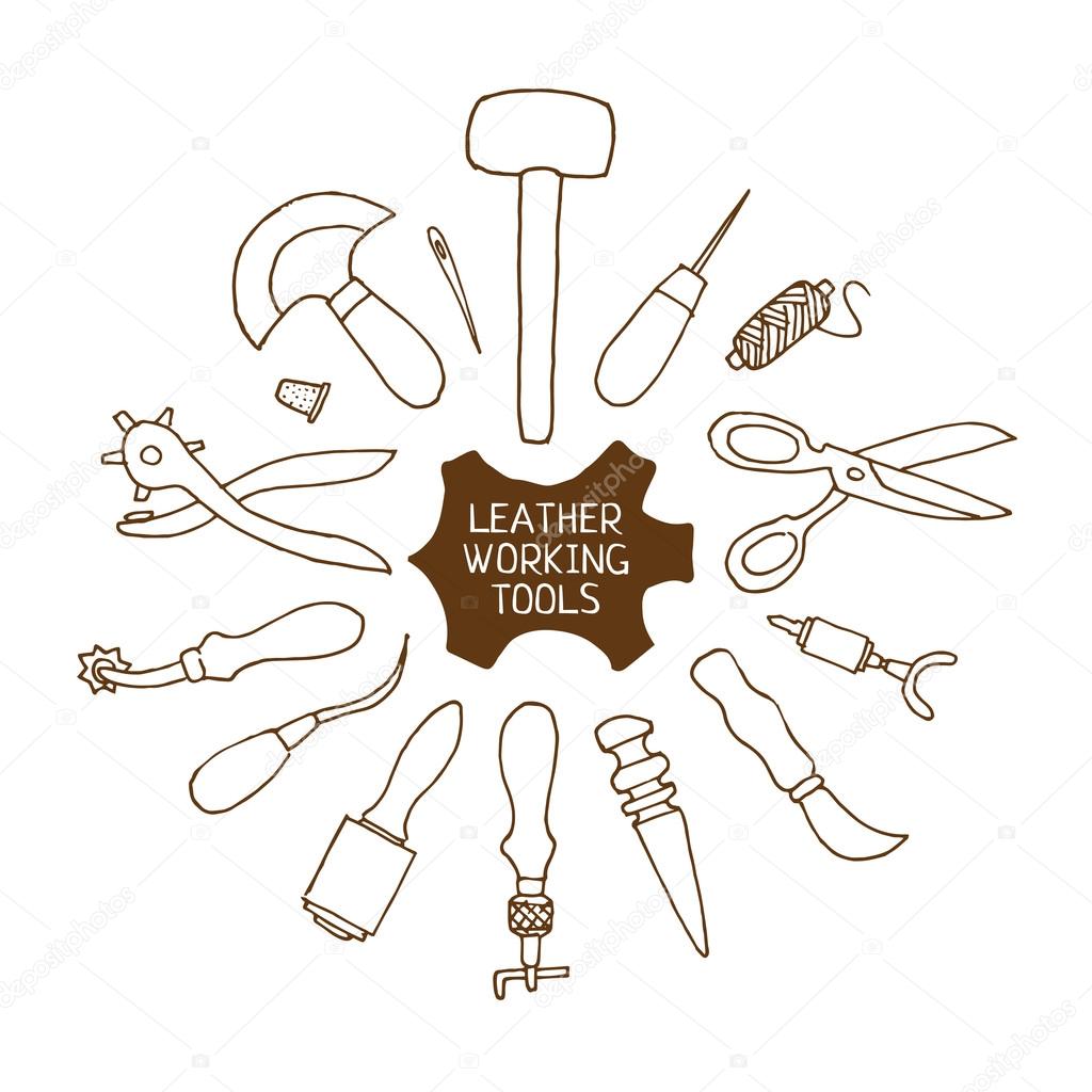 Hand drawn Leather working tools vector illustration