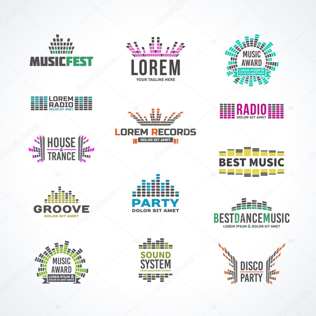 First music equalizer emblem elements set separated