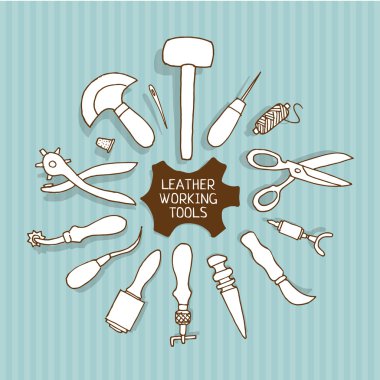 Hand drawn Leather working tools vector illustration clipart