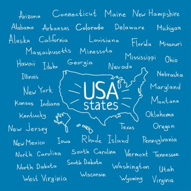 Handwritten USA states vector illustration clipart