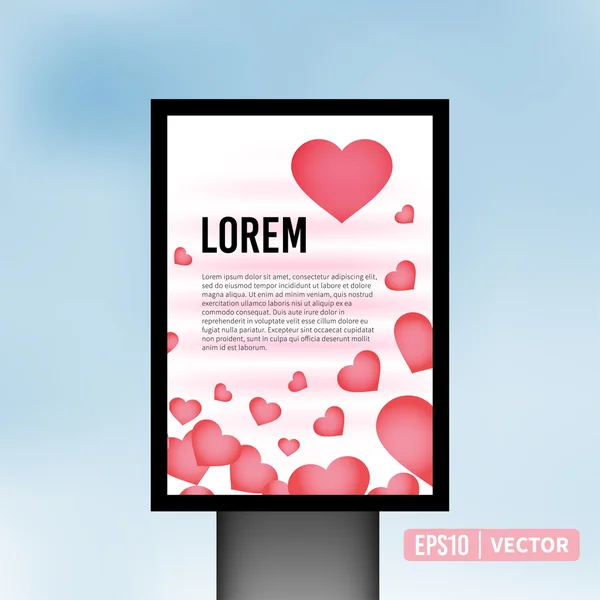 Vector Love coeur Valentine vertical panneau d'affichage de lumière — Image vectorielle