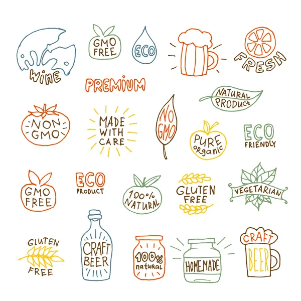 Set of hand drawn natural badges and labels vector illustration — Stock Vector