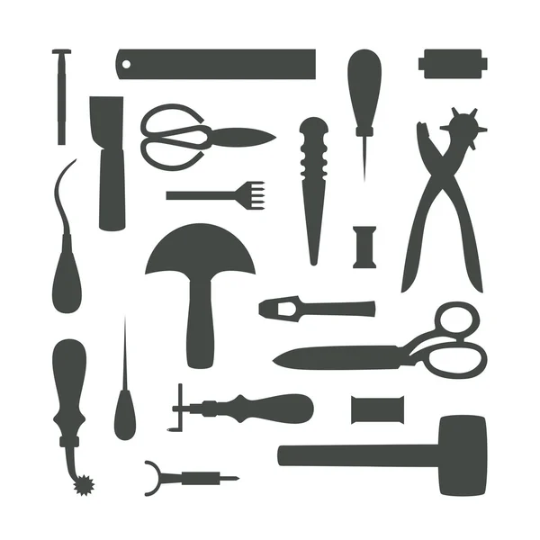 Illustration vectorielle Silhouettes d'outils d'artisanat en cuir — Image vectorielle