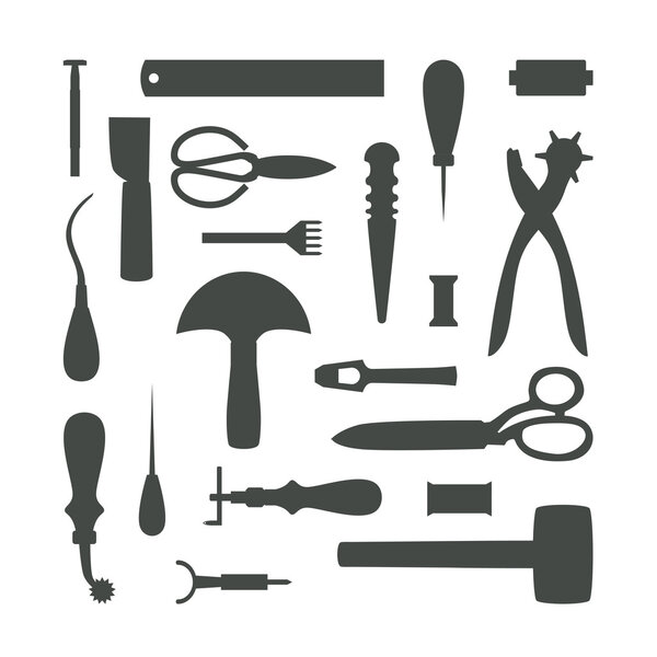Silhouettes of Leather Craft Tools vector illustration