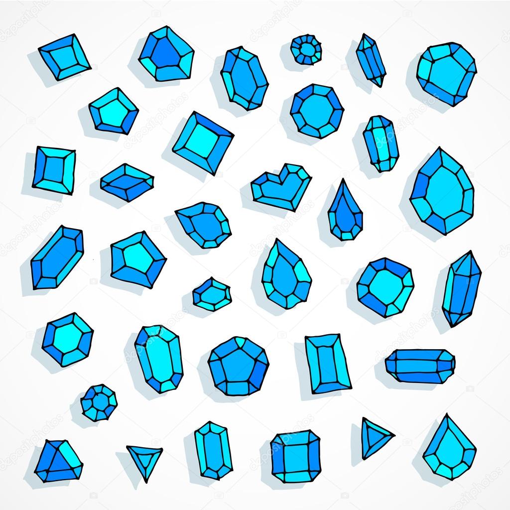 Cartoon doodle blue gems vector background